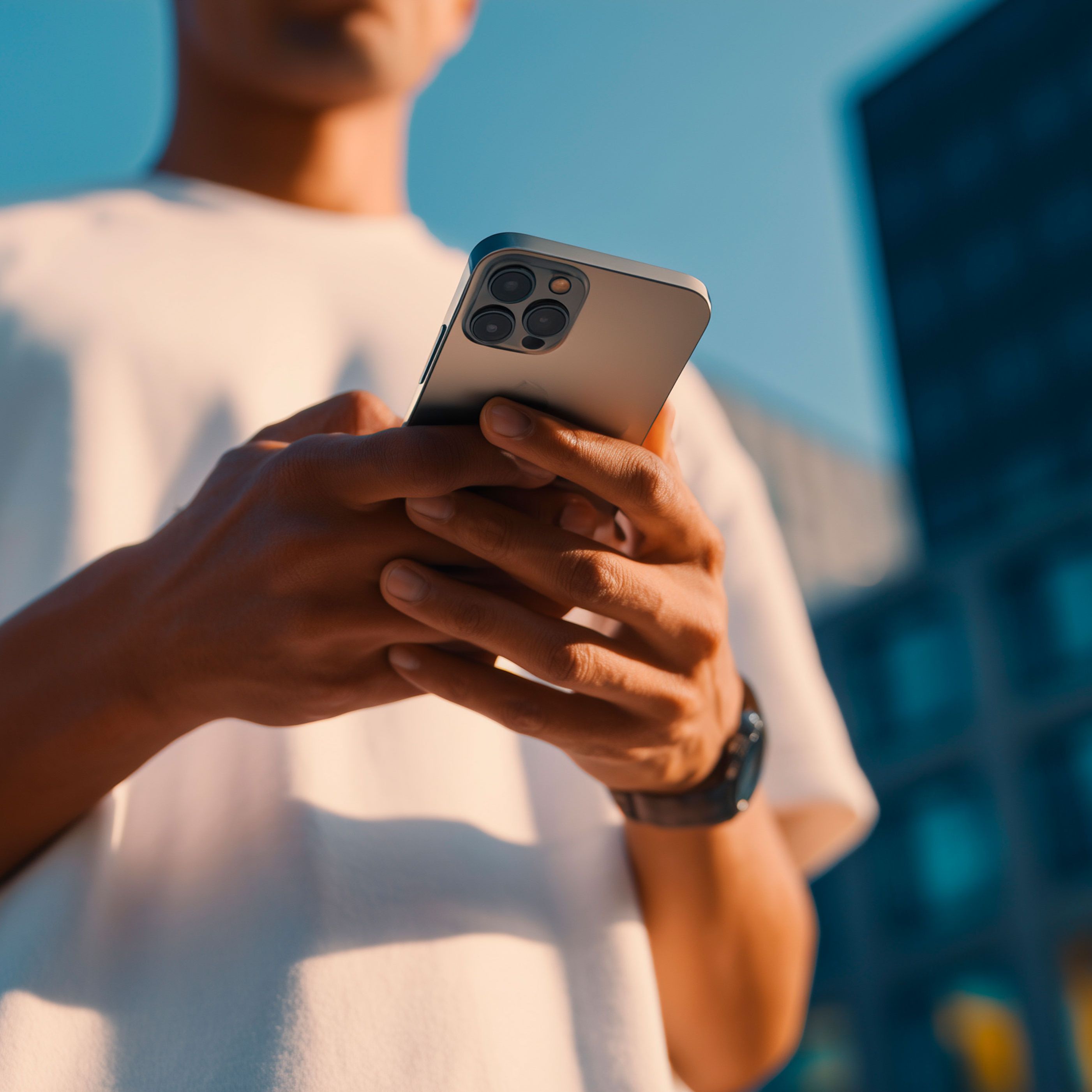 Mann nutzt sein Smartphone, um zu zeigen, wie einfach der Fernzugriff auf das Auto mit der My SEAT App ist.